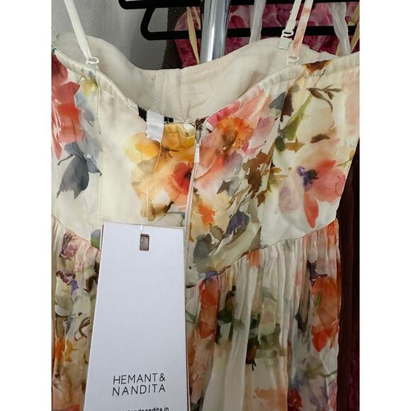 HEMANT AND NANDITA Corsetted Long Dress in Ivory Floral - Picture 9 of 12